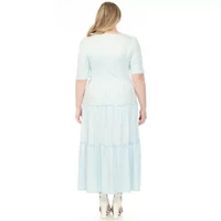 Plus Square Neck Short Sleeve Tiered Dress