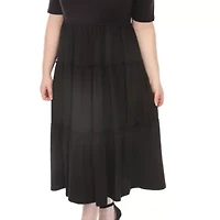 Plus Square Neck Short Sleeve Tiered Dress