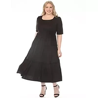 Plus Square Neck Short Sleeve Tiered Dress
