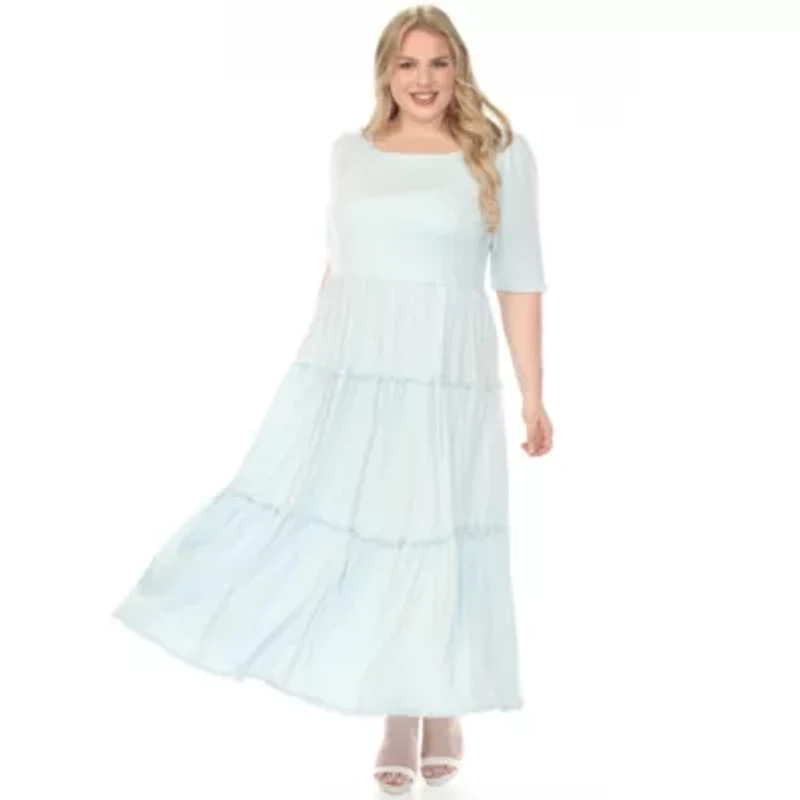 Plus Square Neck Short Sleeve Tiered Dress