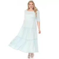 Plus Square Neck Short Sleeve Tiered Dress