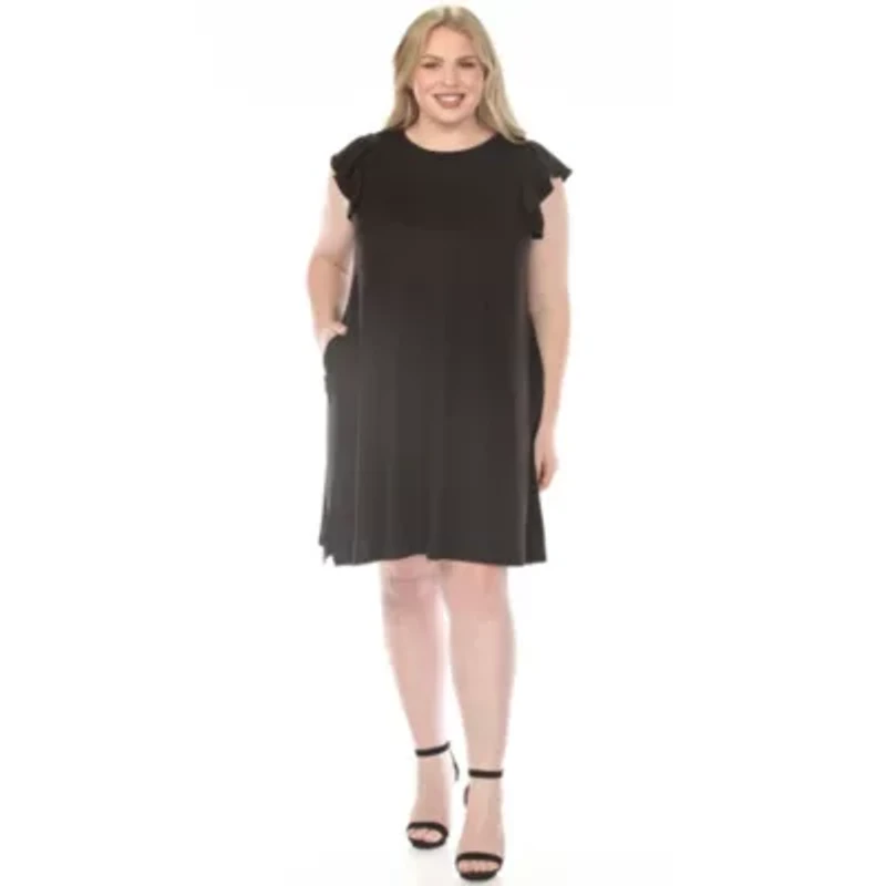 Plus Crew Neck Ruffle Sleeve Dress