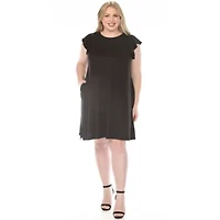Plus Crew Neck Ruffle Sleeve Dress