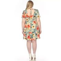 Plus Square Neck Short Sleeve Floral Dress