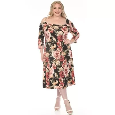 Plus Cold Shoulder 3/4 Sleeve Dress