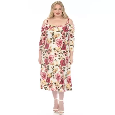 Plus Cold Shoulder 3/4 Sleeve Dress