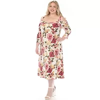 Plus Cold Shoulder 3/4 Sleeve Dress