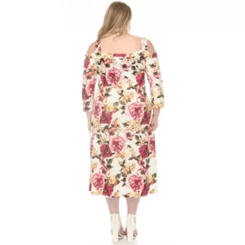 Plus Cold Shoulder 3/4 Sleeve Dress