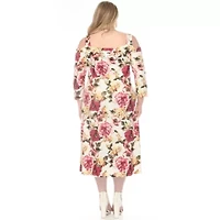 Plus Cold Shoulder 3/4 Sleeve Dress