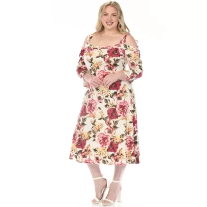 Plus Cold Shoulder 3/4 Sleeve Dress