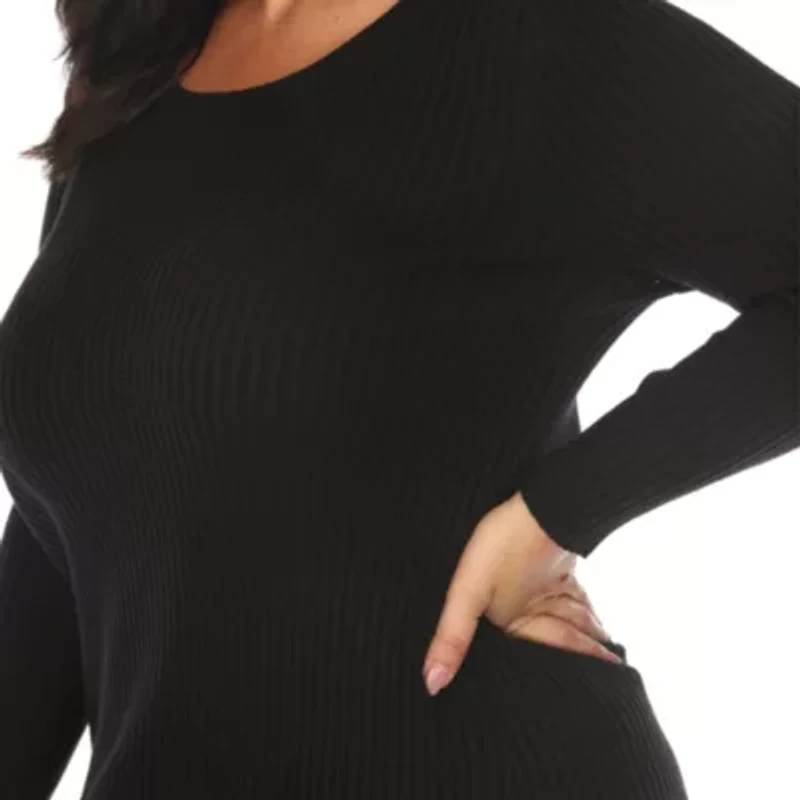 Plus Long Sleeve Rib Midi Sweater Dress
