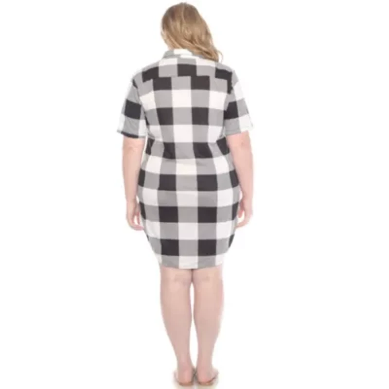 Plus Short Sleeve Plaid Button-Down Shirt Dress