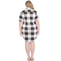 Plus Short Sleeve Plaid Button-Down Shirt Dress