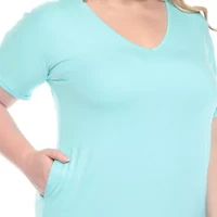 Plus V-Neck Folded Sleeves and Pockets Knee-Length Dress