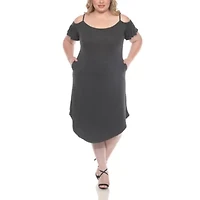 Plus Casual Scoop Neck Flutter Sleeve Knee Length Dress