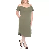 Plus Casual Scoop Neck Flutter Sleeve Knee Length Dress