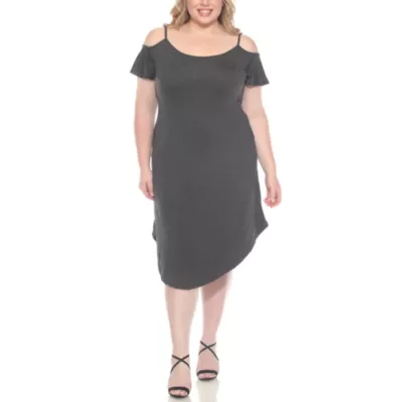 Plus Casual Scoop Neck Flutter Sleeve Knee Length Dress