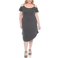 Plus Casual Scoop Neck Flutter Sleeve Knee Length Dress