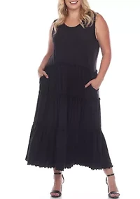 Plus Scoop Neck Tiered Midi Dress