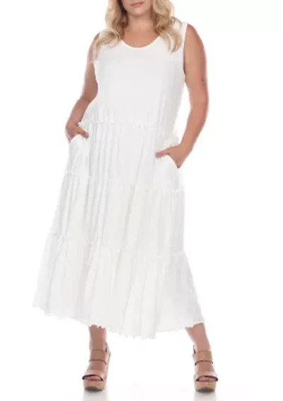 Plus Scoop Neck Tiered Midi Dress