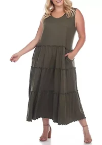 Plus Scoop Neck Tiered Midi Dress