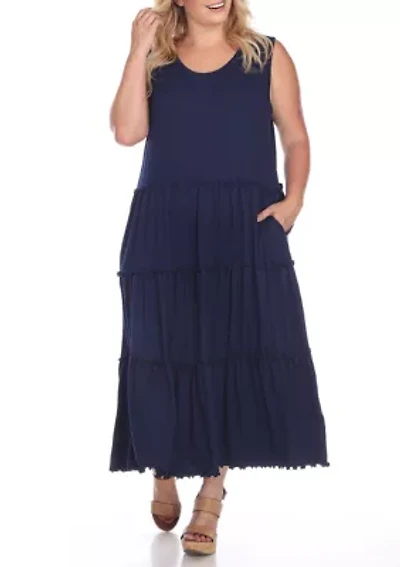 Plus Scoop Neck Tiered Midi Dress
