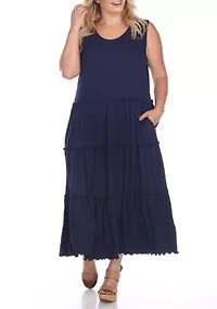 Plus Scoop Neck Tiered Midi Dress