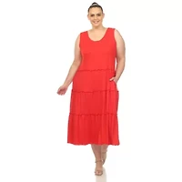 Plus Scoop Neck Tiered Midi Dress