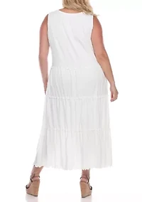 Plus Scoop Neck Tiered Midi Dress