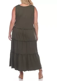 Plus Scoop Neck Tiered Midi Dress