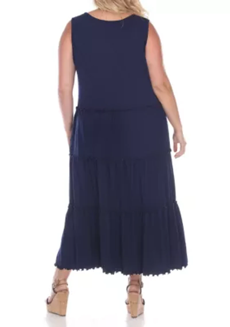 Plus Scoop Neck Tiered Midi Dress