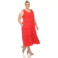 Plus Scoop Neck Tiered Midi Dress
