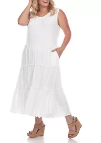 Plus Scoop Neck Tiered Midi Dress