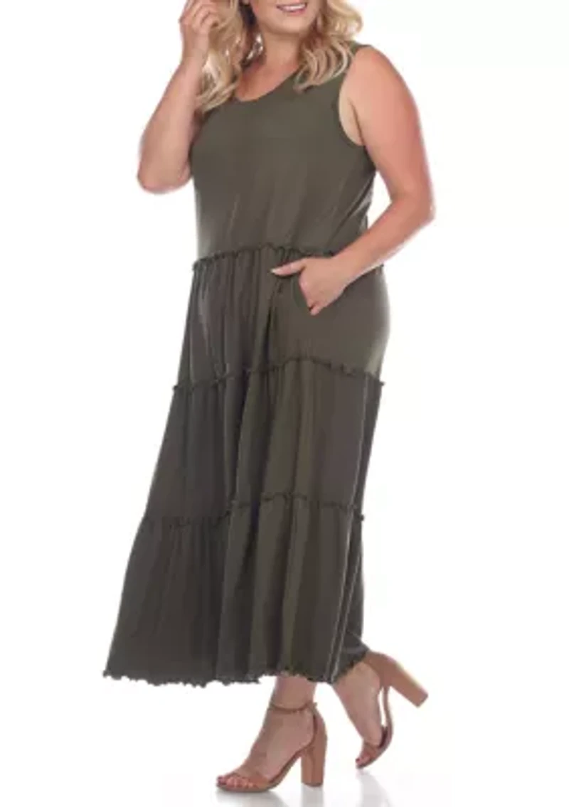 Plus Scoop Neck Tiered Midi Dress