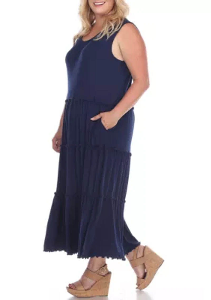Plus Scoop Neck Tiered Midi Dress
