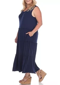 Plus Scoop Neck Tiered Midi Dress
