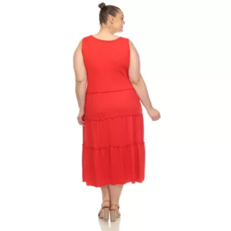 Plus Scoop Neck Tiered Midi Dress