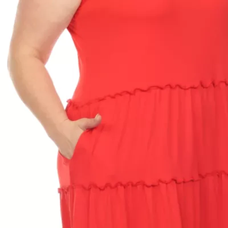 Plus Scoop Neck Tiered Midi Dress