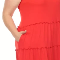 Plus Scoop Neck Tiered Midi Dress