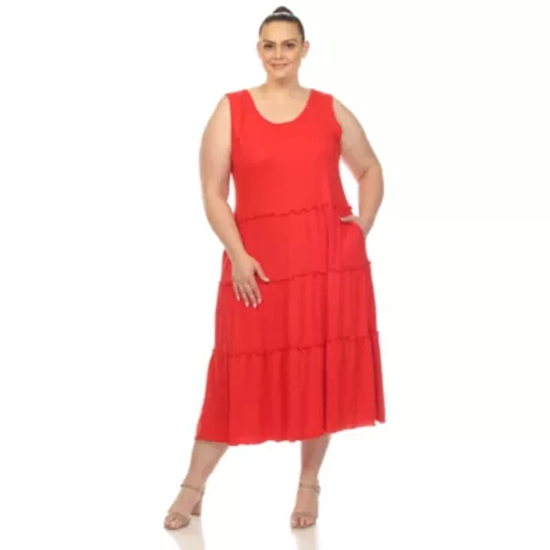 Plus Scoop Neck Tiered Midi Dress