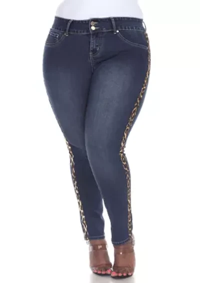 Plus Denim Cheetah Panel Jeans