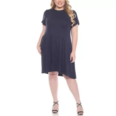 Plus Asymetrical Waist and Short Sleeve Swing Dress