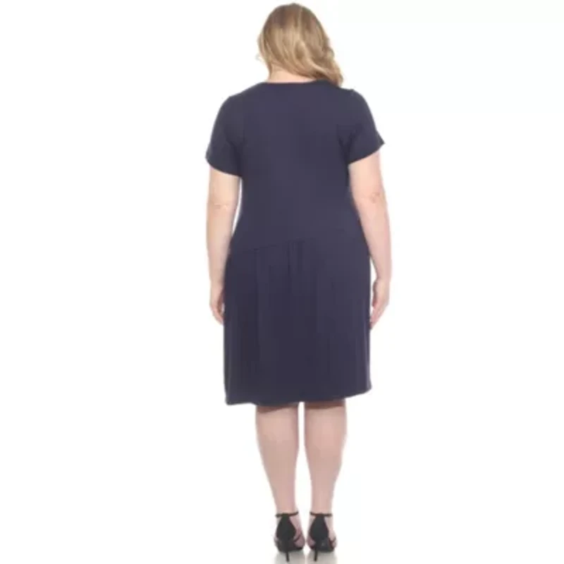 Plus Asymetrical Waist and Short Sleeve Swing Dress