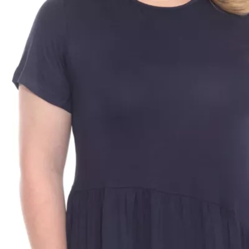 Plus Asymetrical Waist and Short Sleeve Swing Dress