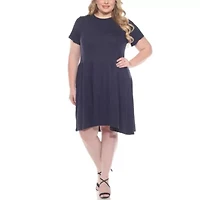 Plus Asymetrical Waist and Short Sleeve Swing Dress