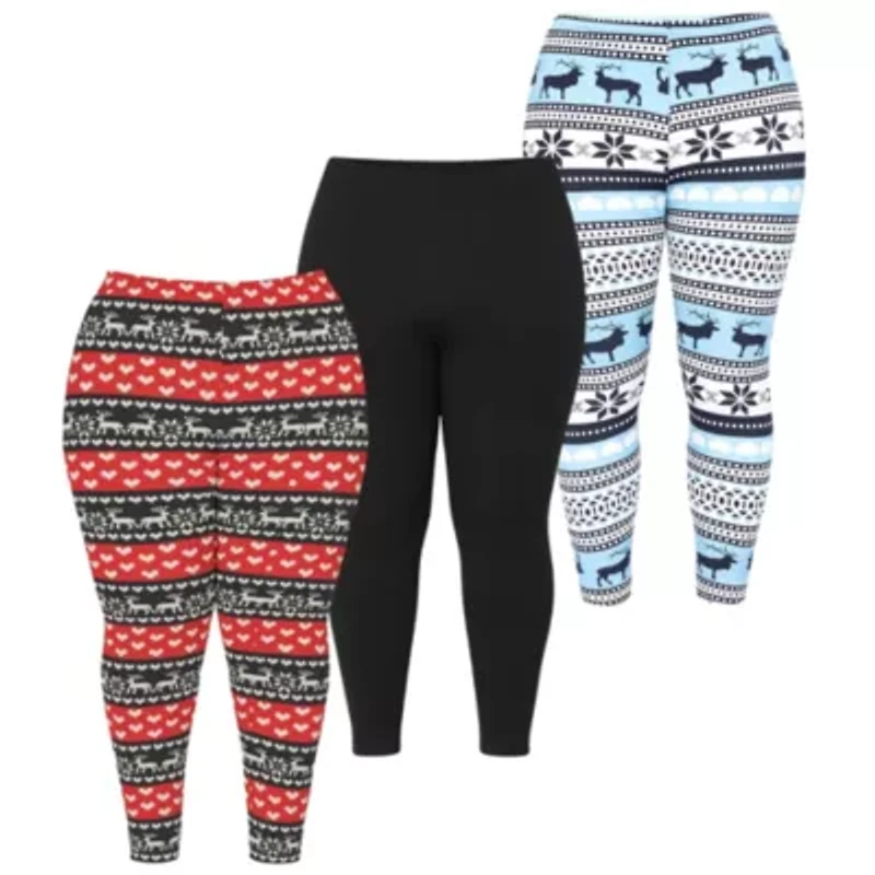 Plus Holiday Leggings 3-Pack – Festive Prints & Cozy Styles