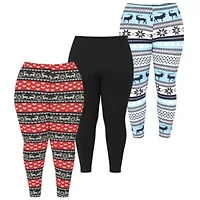 Plus Holiday Leggings 3-Pack – Festive Prints & Cozy Styles