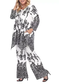 Plus Paisley Palazzo Pants and Top Set