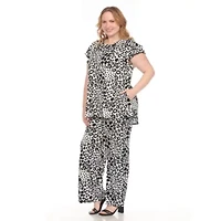 Plus Size Bold Leopard Print 2-Piece Ruffle Sleeve Set