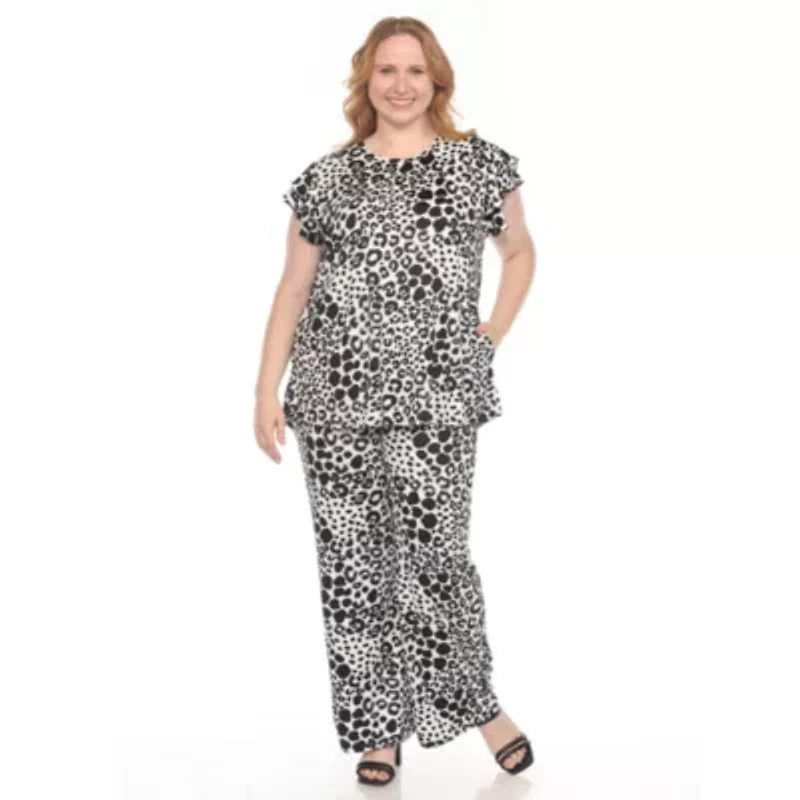 Plus Size Bold Leopard Print 2-Piece Ruffle Sleeve Set